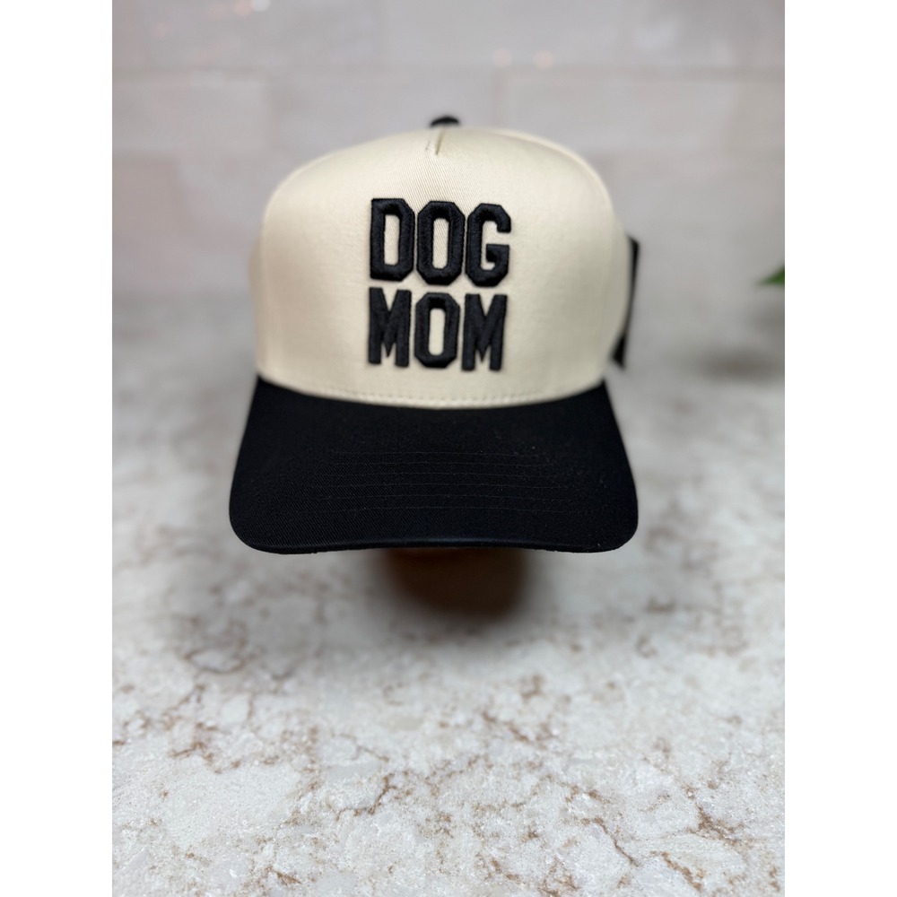 CC Dog Mom Baseball Cap Cream Black Snapback Hat New with Tags Trucker Style